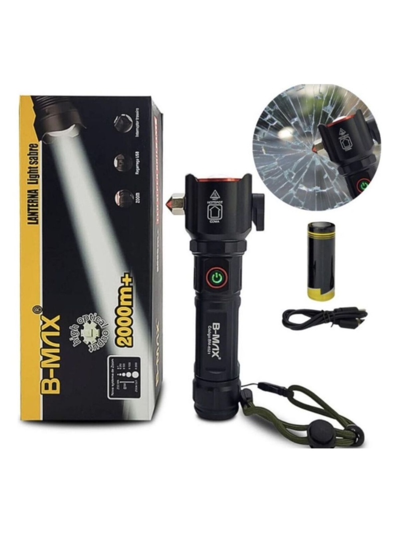 imagem do produto Lanterna Multifuncional Corta Cinto Quebra Vidro B-MAX