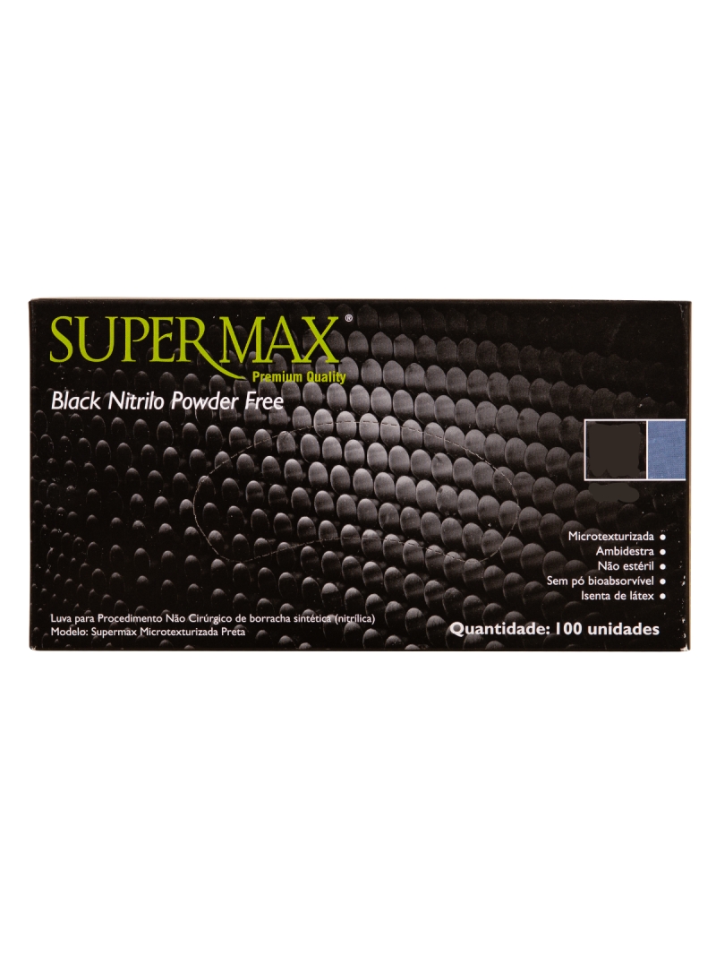 imagem do produto Luva Procedimento Não Cirúrgico Nitrilo Preta Supermax 100un